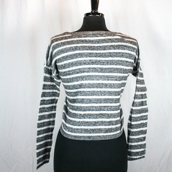 Ann Taylor LOFT Sweater Grey White Striped… - Picture 3 of 4